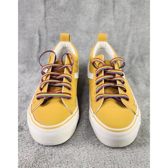 Primark Shoes Womans Size 7 Yellow Synthetic Casual Rainbow Lace Up Sneakers - Picture 3 of 8
